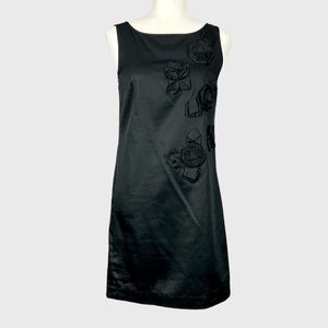 Ann Taylor Womens Black Sleeveless Sheath Dress Textured Flower Detail size 0